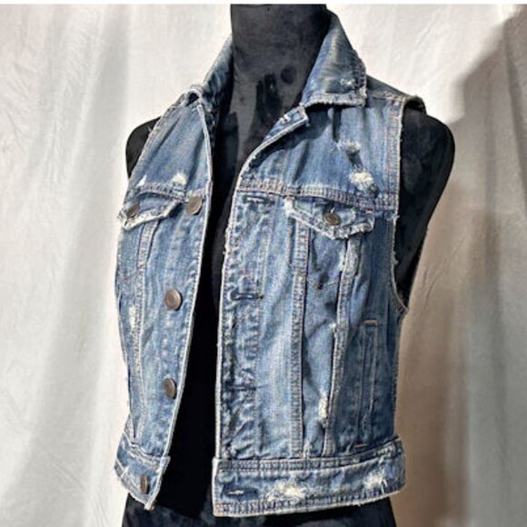 American Eagle Distressed Denim Vest, XS - Picture 2 of 8